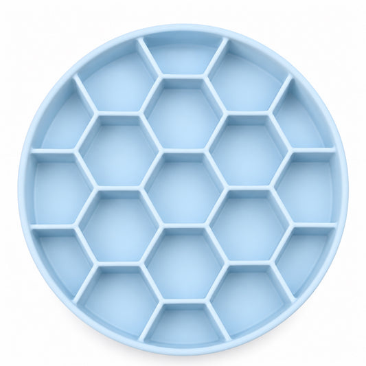 GAVPEPY Silicone Honeycomb Slow Feeder Bowl, 21 cm diameter, Blue, Green or Orange, for Everyday Dog and Cat Meals or Water at Home, raised honeycomb-style channels; a patterned surface separates portions across the bowl image 1 - main.jpg