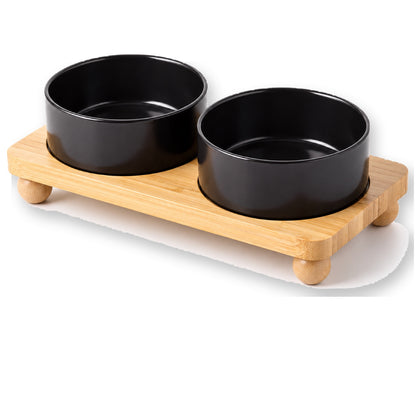 Raised Ceramic Double Pet Bowl with Bamboo Stand, 40 Options, By GAVPEPY image 1 - main.jpg
